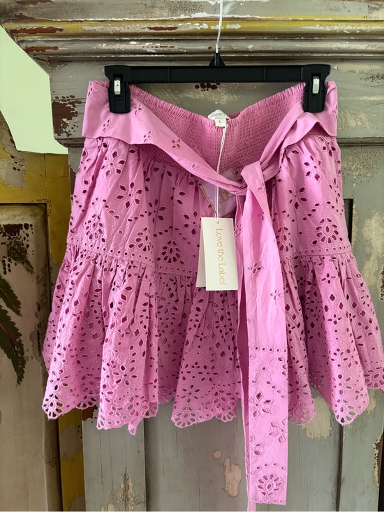 Love The Label Dresses & Skirts - LoveShackFancy Pink Eyelet Tie-Waist Skater Skirt